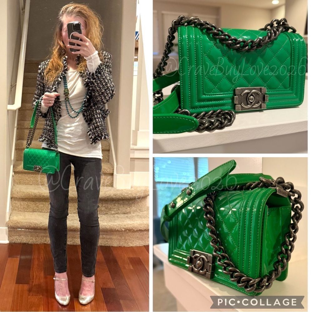CHANEL BOY BAG QUILTED LEATHER FRONT FLAP C LOGO GUNMETAL CHAIN CROSSBODY - Picture 5 of 17